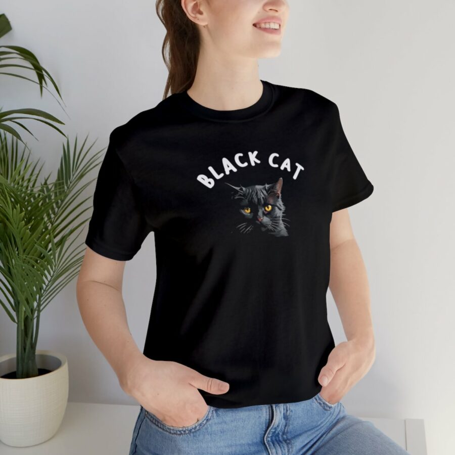 Classic Black Cat Charm Tee Feline Shirt for Cat Lovers
