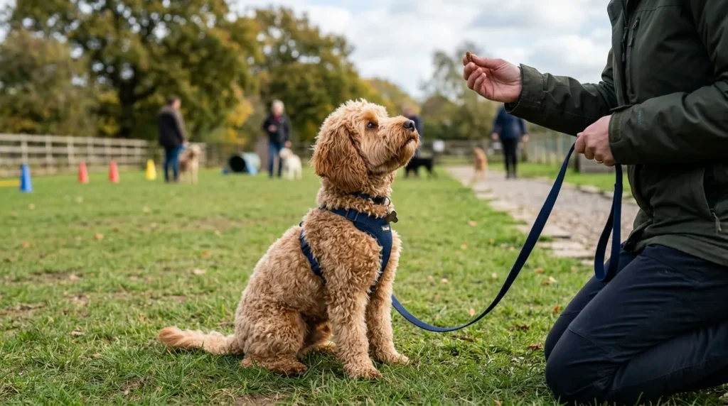 Mini Labradoodle Training a realistic image
