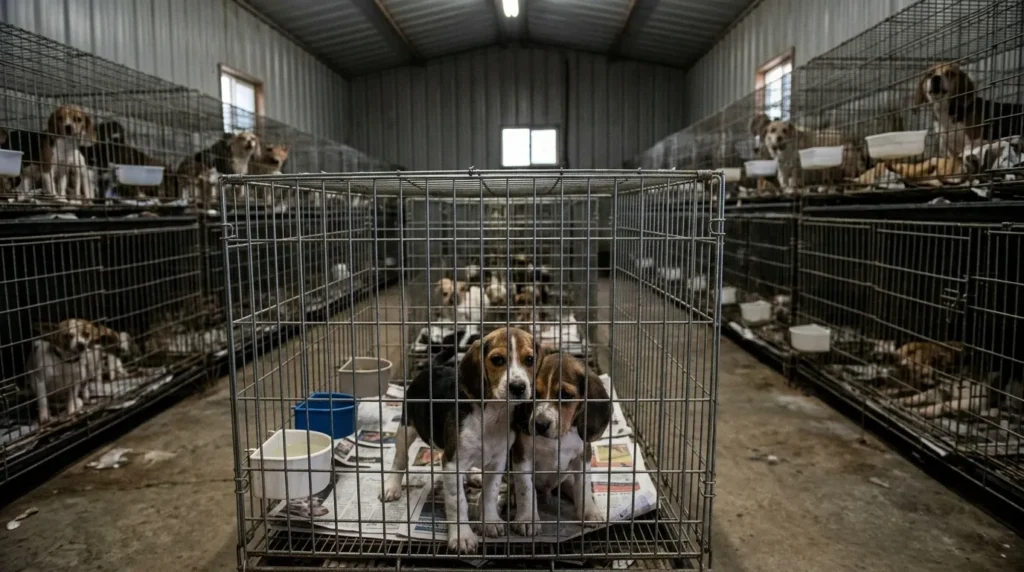 Dogs in Puppy Mills Are Cramped in Cages 24/7, With Almost No Room To Exercise or Play (HSVMA)
