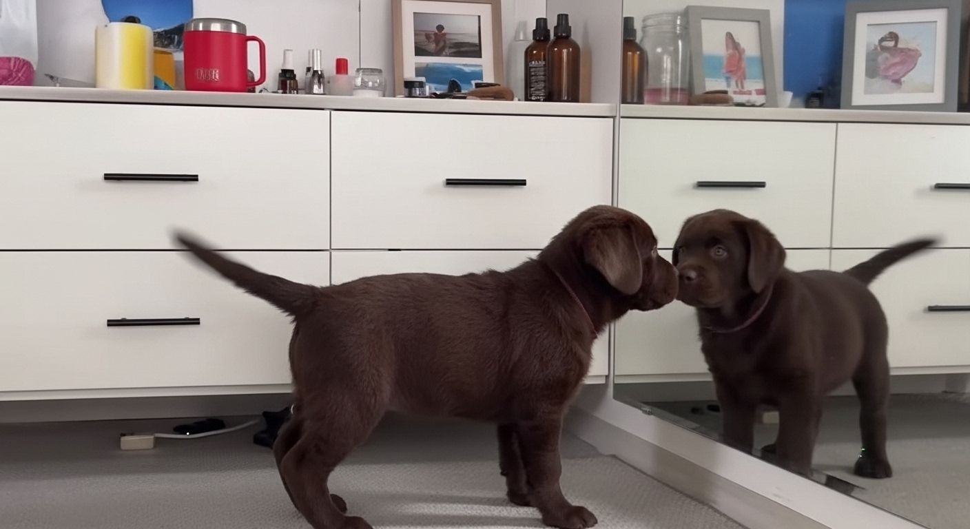 Labrador Puppy Focuses on Fighting His Mirror Reflection in Cute Video
