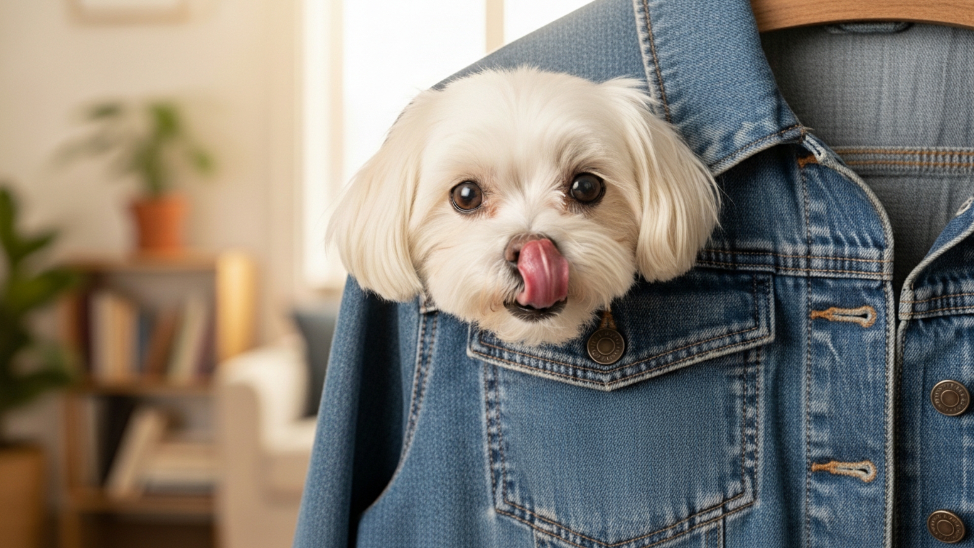 A full-body image of a Maltese sitting gracefully on a small armchair in a bright, minimalist living room. The dog has a long, silky white coat, neatly groomed, with expressive dark eyes and a sweet, calm expression. Surroundings are simple—soft cushions, a small plant, and warm natural light—emphasizing an easy, low-maintenance lifestyle. Shallow depth of field, ultra-realistic photography, sharp focus on the silky coat and delicate features, 4K resolution, professional pet portrait style, bright and cheerful atmosphere, cozy and approachable mood.