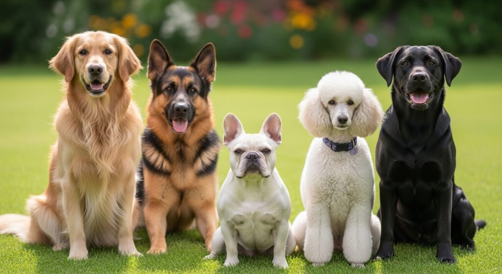 French Bulldog, Labrador Retriever, Golden Retriever, German Shepherd, and Poodle
