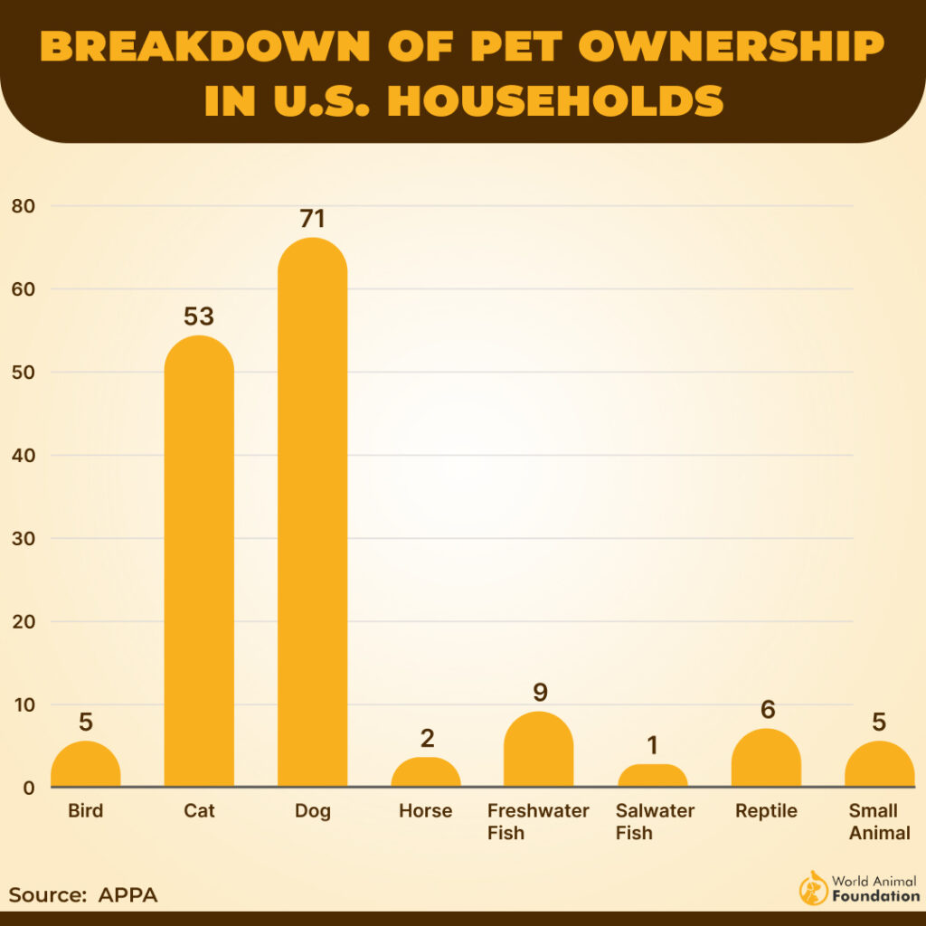 Number of pet owning households by species in the US