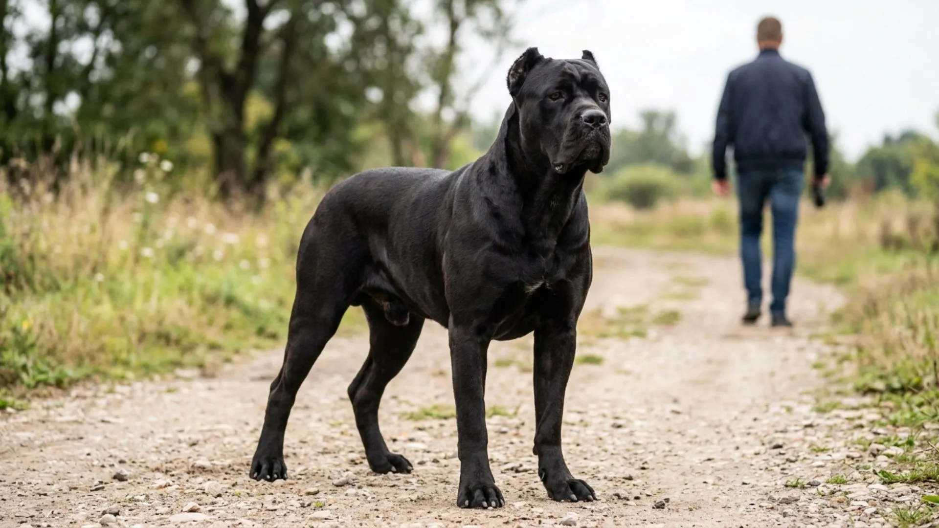Cane Corso Powerful Dog A GUIDE TO MUSCULARITY don't show woman face in the image show dog full legs don't use any word alphabet in the image and don't show any person's face