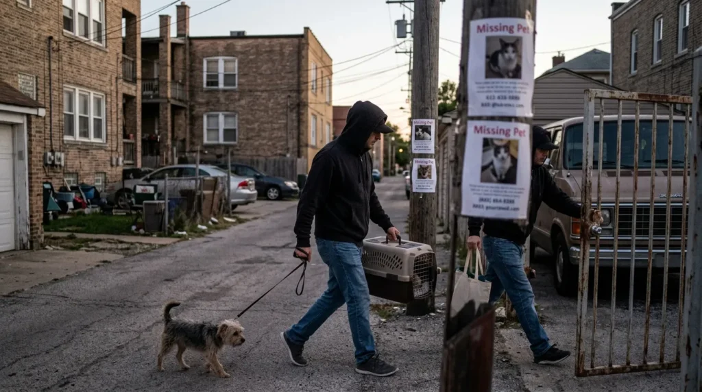 Man walking dog in urban alley