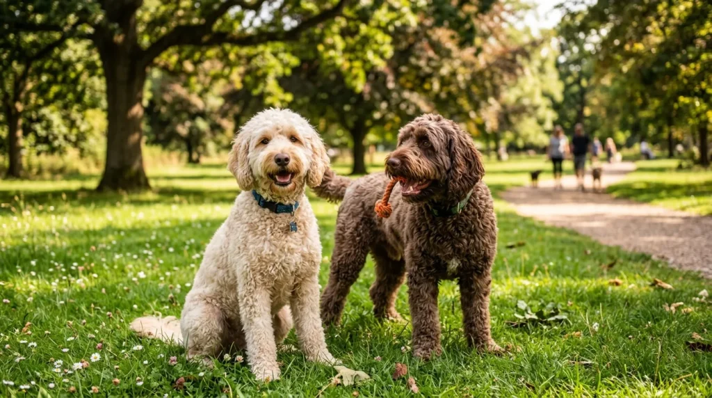 Two Labradoodles in a park