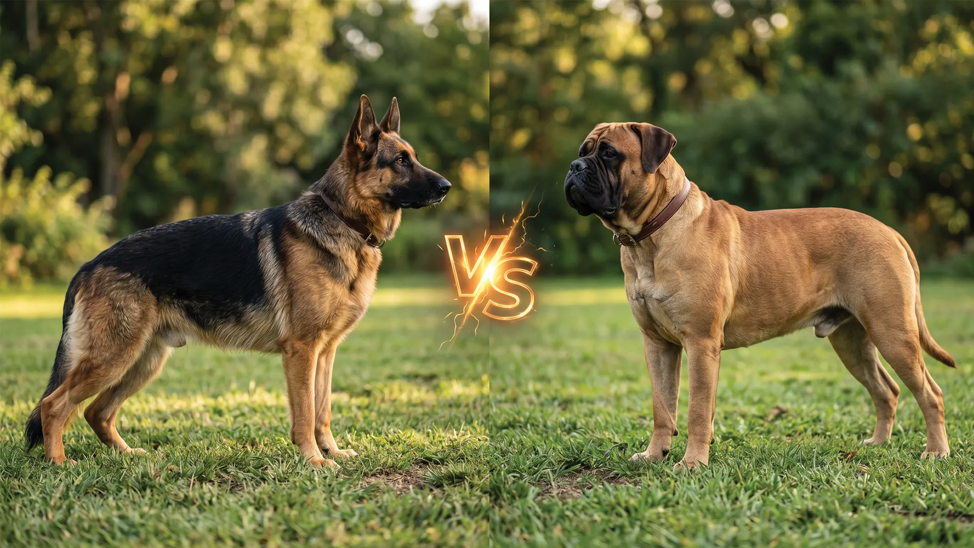 German Shepherd vs. Bullmastiff guard dog comparison