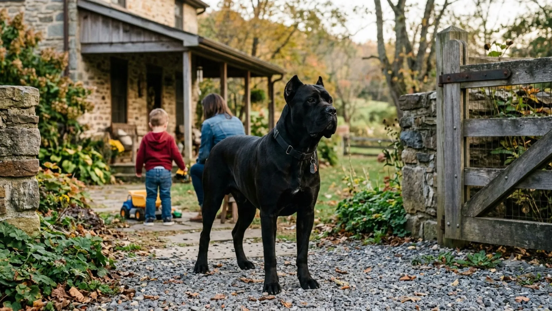 ''Cane Corso Tenacious Dog That Keep Your Family Safe ''.make a stunning feature image. dont show human faces. show the dog properly.make a realistic image .