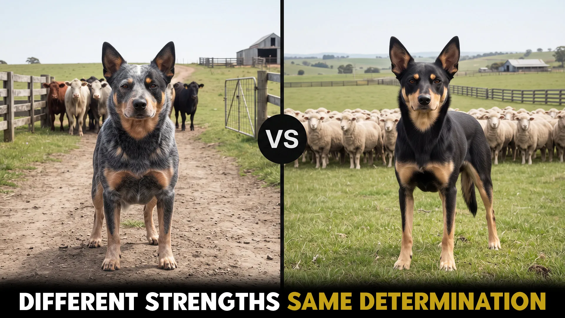 blue heeler vs australian kelpie dog breeds side by side